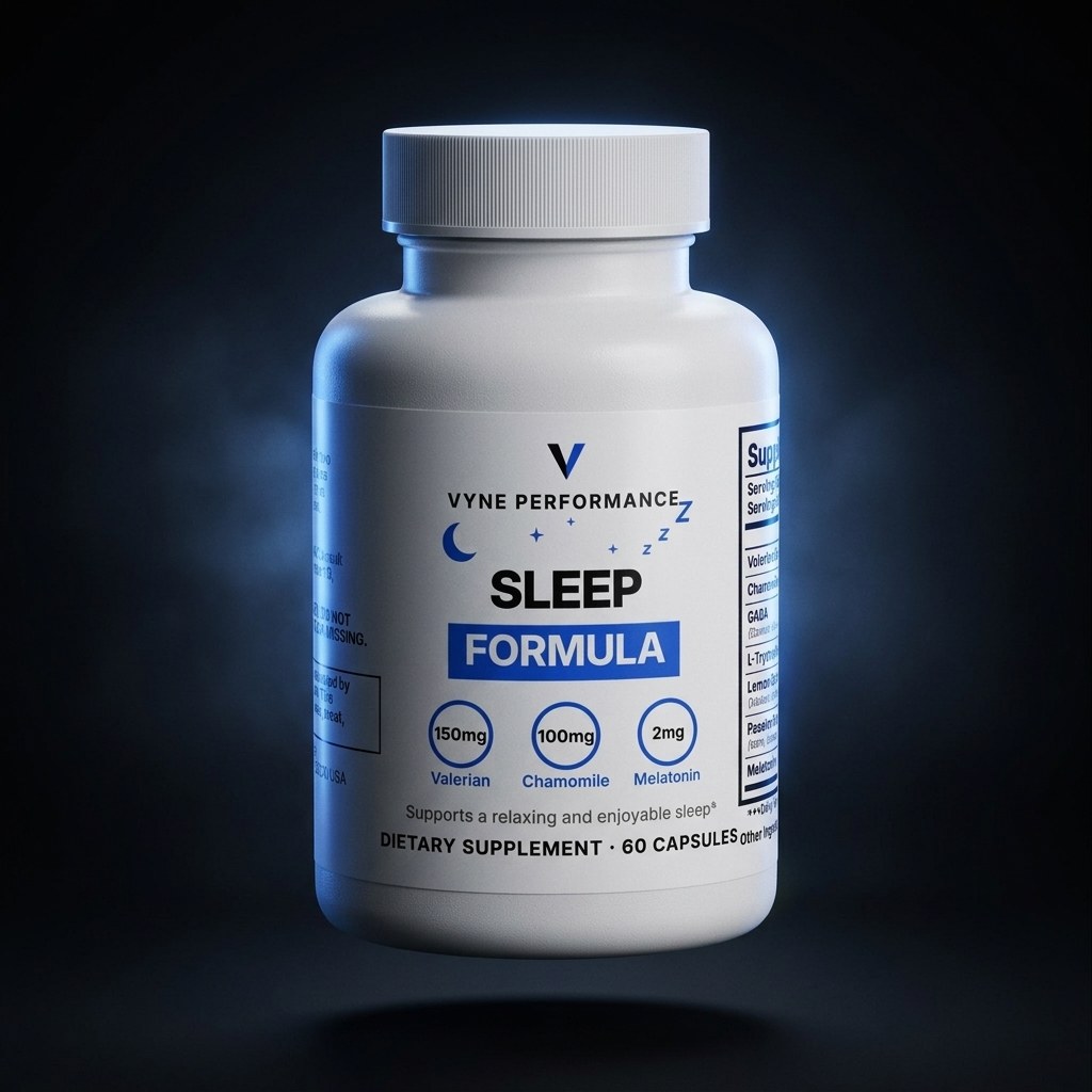 Vyne Sleep Formula bottle floating, premium product photo